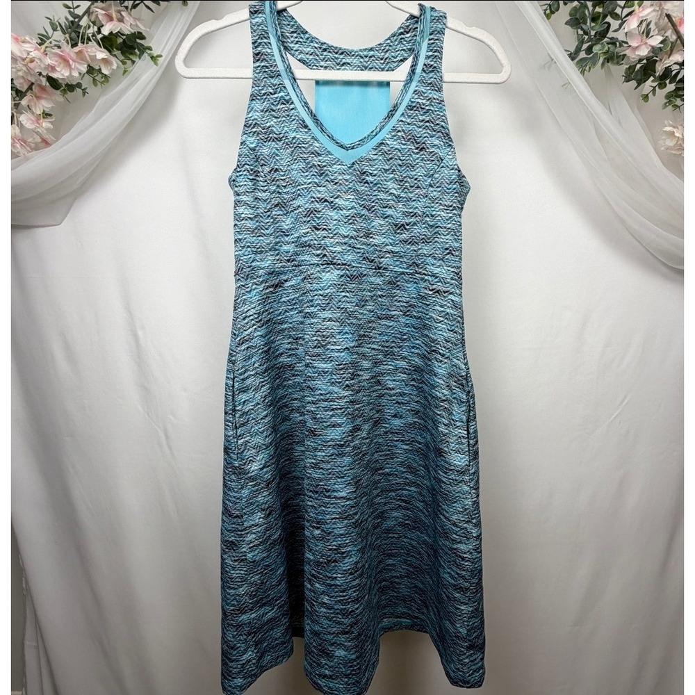 MPG Blue Space Dye Active Racerback Dress V-Neck Built-in Bra Small